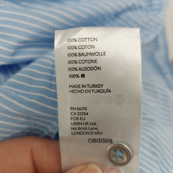 ANTHROPOLOGIE Blue Striped Shirtdress Size M Ruffle Hem Button Up Balloon Sleeve - Picture 10 of 11